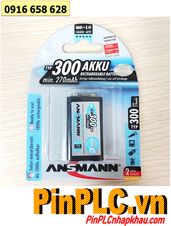 Ansman 9v Max E300mAh 6HR61; Pin sạc 9v 6HR61 Ansman 9v 300mAh chính hãng (Loại vỉ 1viên)